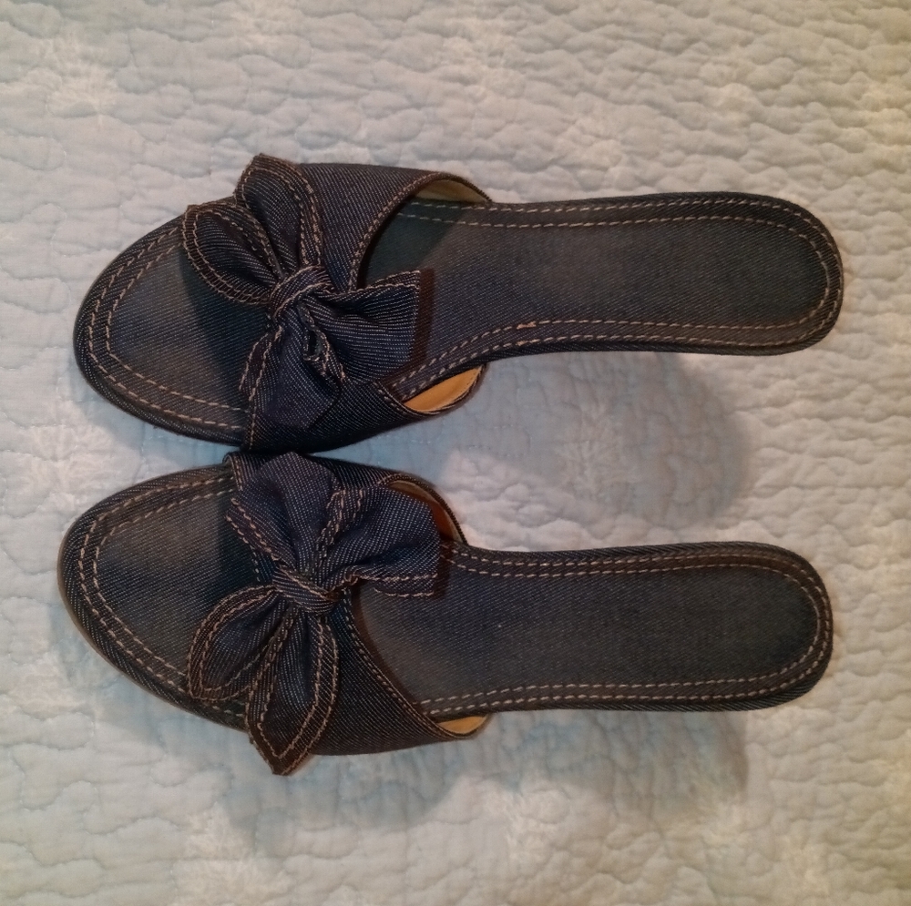 Denim Blue Bowtie Mules